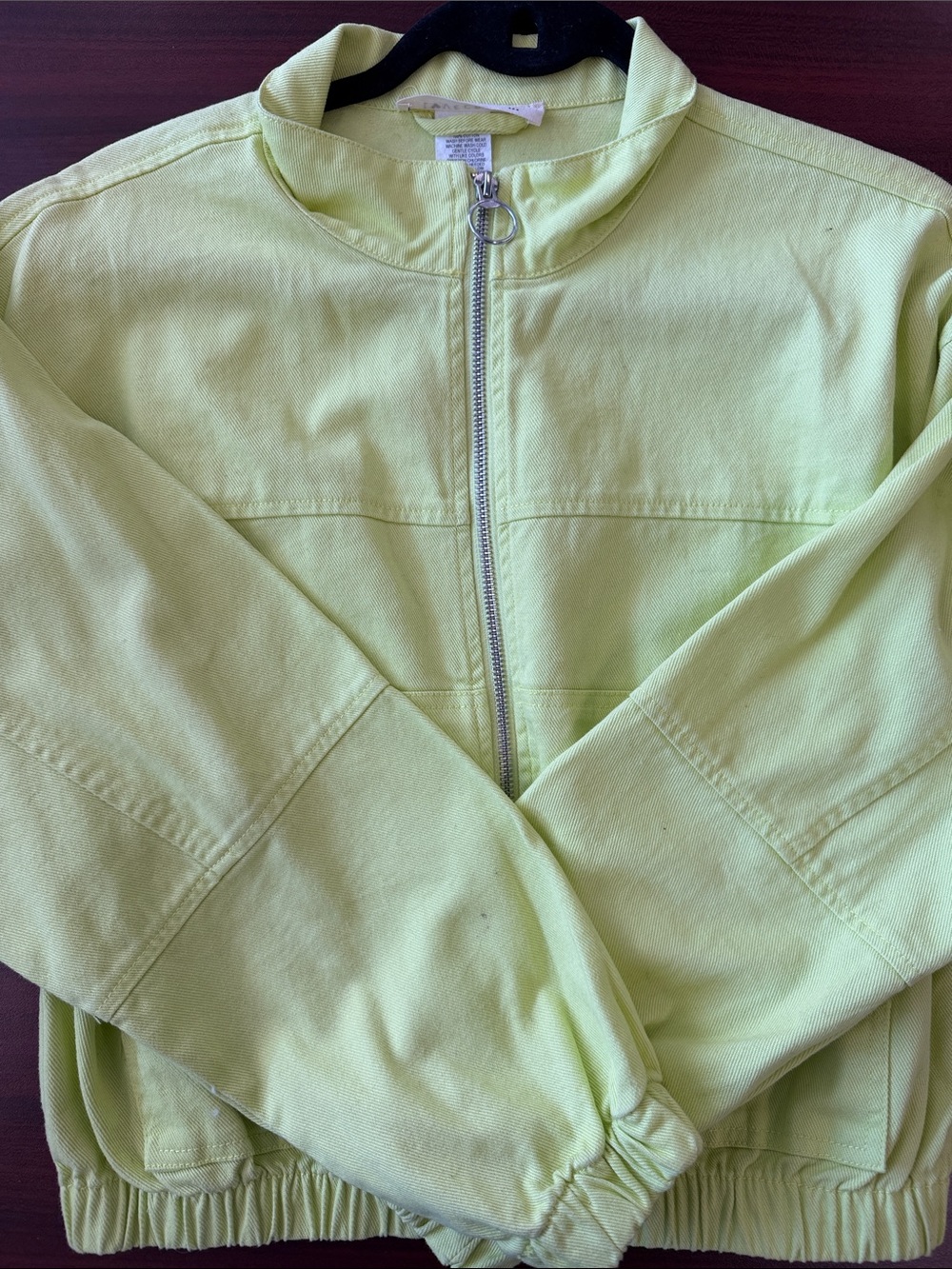 Love Crazy Neon Lime Green Cropped Jacket Y2K Oversized O-Ring Zip